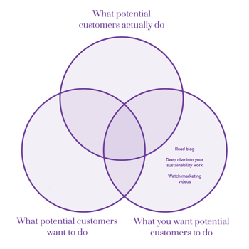 Venn diagram of what potential customers actually do, what potential customers want to do and what you want potential customers to do 