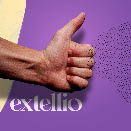 A thumbs up-hand on a purple background